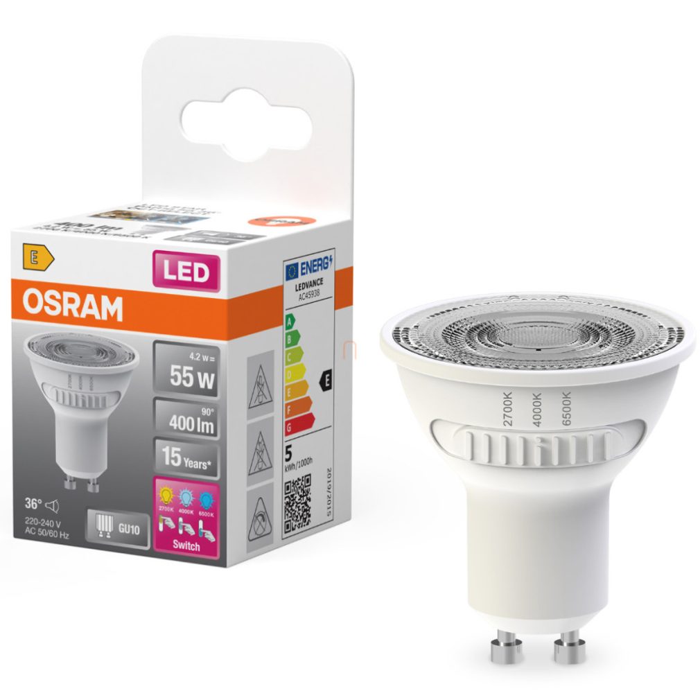 Osram GU10 LED 4,2W, 400 lm, 2700-4000-6500 K, alb variabil, plastic alb - înlocuiește becul de 52 W - Star Spot PAR16