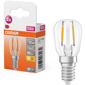  Osram E14 LED 2,2 W, 110 lm, 2700 K, alb cald, sticlă transparentă - înlocuiește becul de 10 W, 2 bucăți - Filament special T26