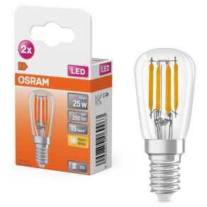   Osram E14 LED 2,8 W, 250 lm, 2700 K, alb cald, sticlă transparentă - înlocuiește becul de 25 W, 2 bucăți - Filament special T26