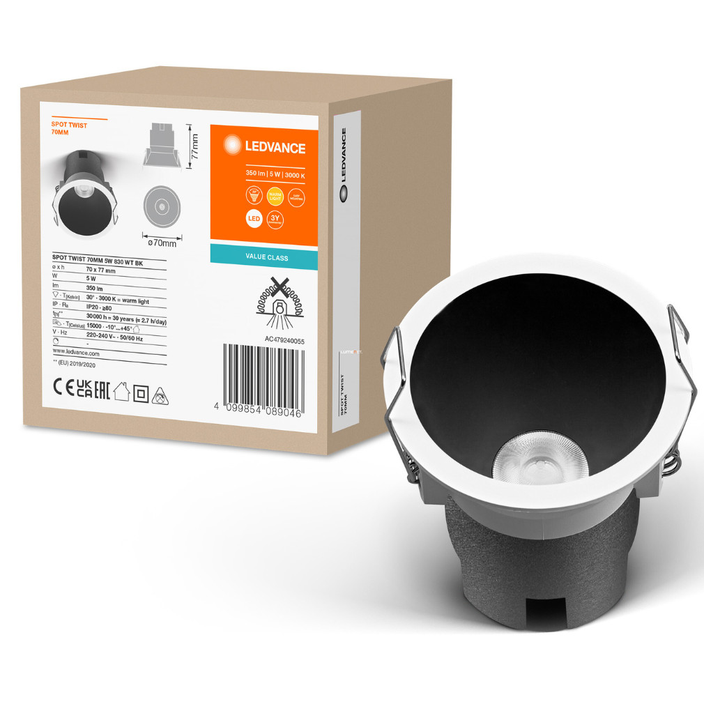 Ledvance LED downlight, 7 cm, alb-negru (alb cald)