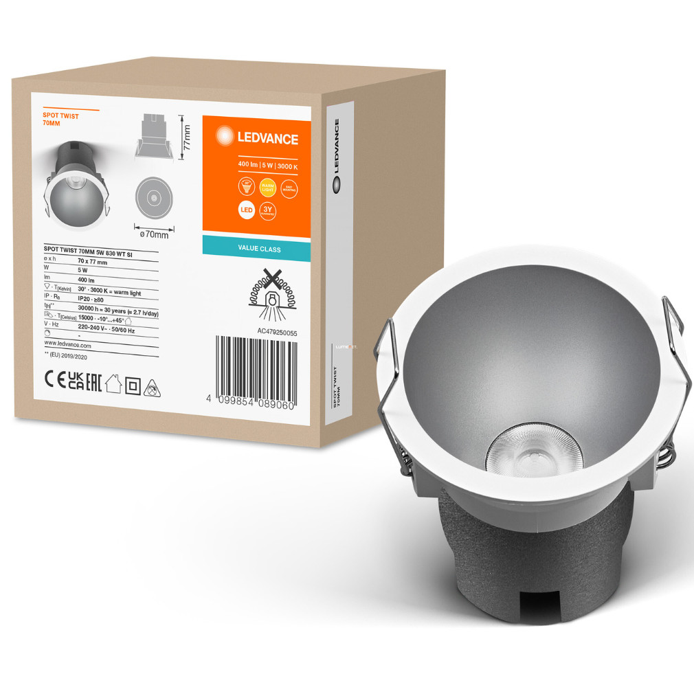 Ledvance LED downlight, 7 cm, alb-argintiu (alb cald)