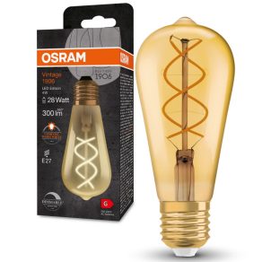   Osram E27 LED 4W, 300 lm, 2000 K, lumină de lumânare, intensitate reglabilă, sticlă aurie - înlocuiește becul de 25 W - Vintage 1906 DIM Classic Edison Gold filament