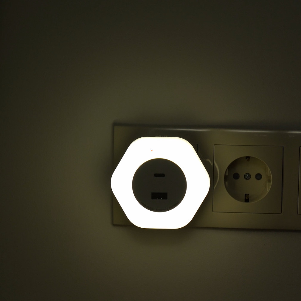 Ledvance LED indicator de direcție nocturn cu 2 conectori USB, alb (Lunetta Hexagon)