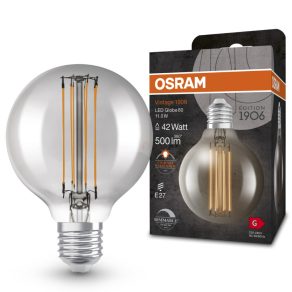   Osram E27 LED 11W, 500 lm, 1800 K, lumină de lumânare, intensitate reglabilă, sticlă fumurie - înlocuiește becul de 40 W - Vintage 1906 DIM Classic Globe Smoke filament