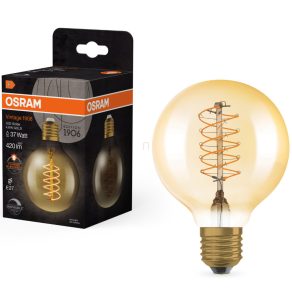   Osram E27 LED 4,8 W, 420 lm, 2200 K, lumină de lumânare, intensitate reglabilă, sticlă aurie - înlocuiește becul de 35 W - Vintage 1906 DIM Classic Globe Gold filament