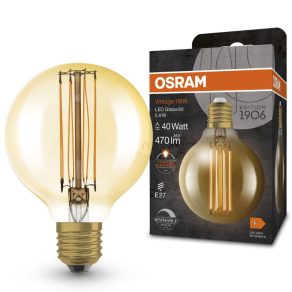   Osram E27 LED 5,8 W, 470 lm, 2200 K, lumină de lumânare, intensitate reglabilă, sticlă aurie - înlocuiește becul de 40 W - Vintage 1906 DIM Classic Globe Gold filament