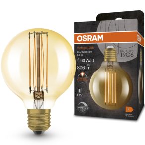   Osram E27 LED 8,8 W, 806 lm, 2200 K, lumină de lumânare, intensitate reglabilă, sticlă aurie - înlocuiește becul de 60 W - Vintage 1906 DIM Classic Globe Gold filament