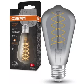   Osram E27 LED 7,8 W, 360 lm, 1800 K, lumină de lumânare, reglabilă, sticlă fumurie – în locul unui bec de 30 W – Vintage 1906 DIM Classic Edison Smoke filament