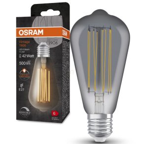   Osram E27 LED 11W, 500 lm, 1800 K, lumină de lumânare, intensitate reglabilă, sticlă fumurie - înlocuiește becul de 40 W - Vintage 1906 DIM Classic Edison Smoke filament