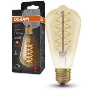   Osram E27 LED 4,8 W, 420 lm, 2200 K, lumină de lumânare, intensitate reglabilă, sticlă aurie - înlocuiește becul de 35 W - Vintage 1906 DIM Classic Edison Gold filament