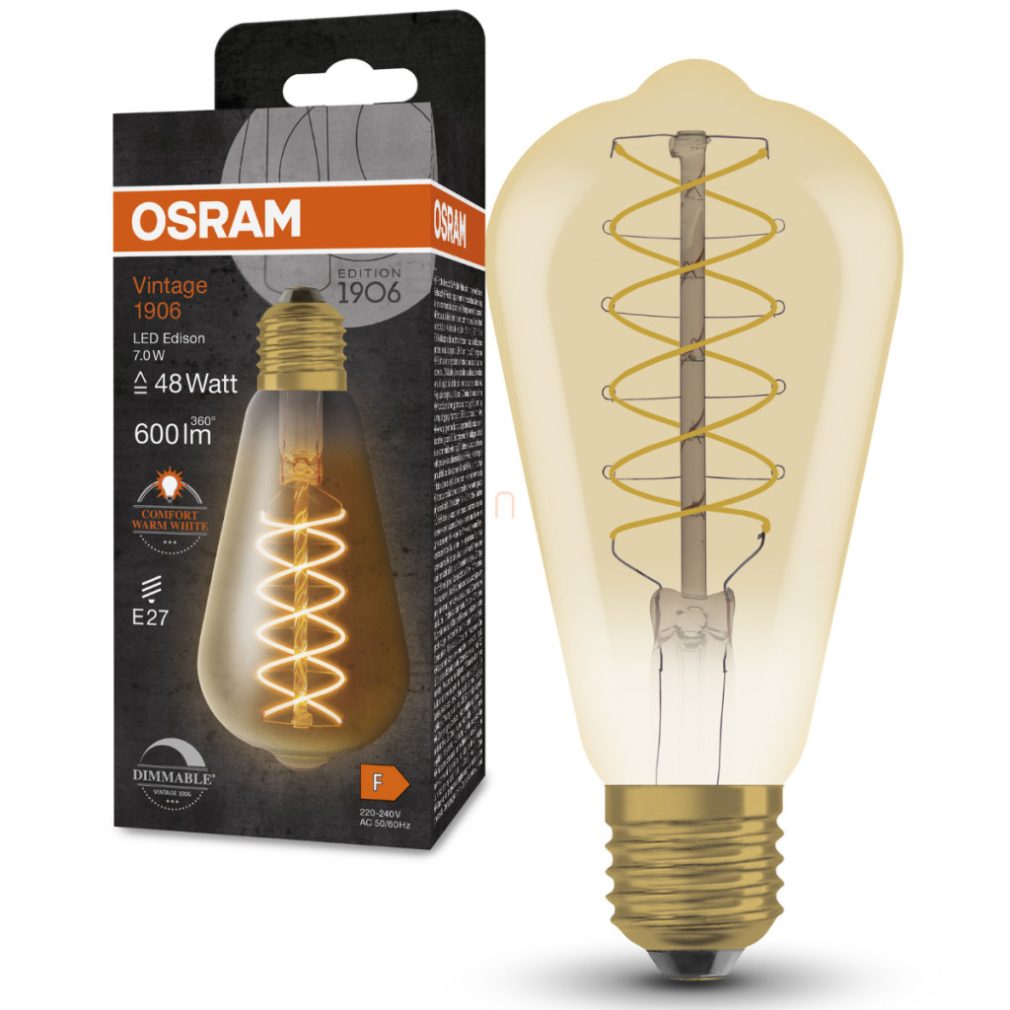 Osram E27 LED 7W, 600 lm, 2200 K, lumina de lumânare, reglabilă, sticlă aurie - înlocuiește becul de 50 W - Vintage 1906 DIM Classic Edison Gold filament