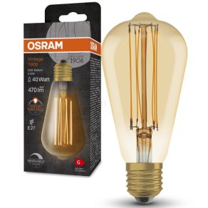   Osram E27 LED 5,8 W, 470 lm, 2200 K, lumină de lumânare, intensitate reglabilă, sticlă aurie - înlocuiește becul de 40 W - Vintage 1906 DIM Classic Edison Gold filament