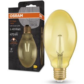   Osram E27 LED 4W, 470 lm, 2400 K, lumină de lumânare, sticlă aurie - înlocuiește becul de 40 W - Vintage 1906 Classic Oval Gold filament