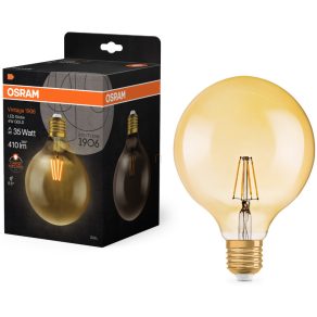   Osram E27 LED 4W, 410 lm, 2400 K, lumină de lumânare, sticlă aurie - înlocuiește becul de 35 W - Vintage 1906 Classic Globe125 Filament auriu