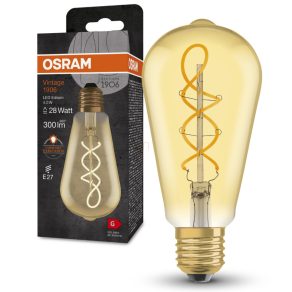   Osram E27 LED 4W, 300 lm, 2000 K, lumină de lumânare, sticlă aurie - înlocuiește becul de 25 W - Vintage 1906 Classic Edison Gold filament