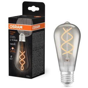   Osram E27 LED 4W, 140 lm, 1800 K, lumină de lumânare, sticlă fumurie - înlocuiește becul de 15 W - Vintage 1906 Classic Edison Smoke filament