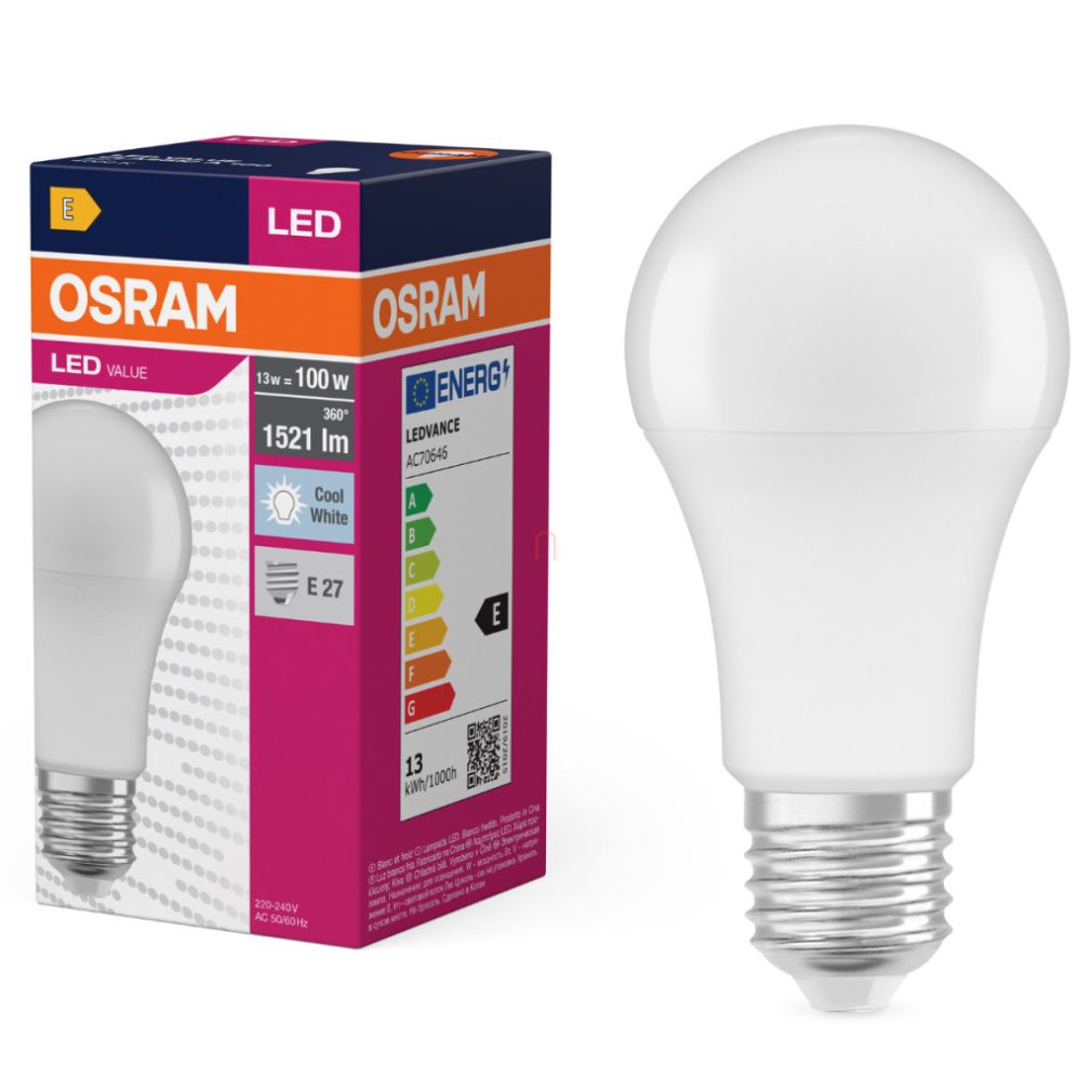 Osram E27 LED 13W, 1521 lm, 4000 K, alb rece, plastic opal - înlocuiește becul normal de 100 W - Value Classic A