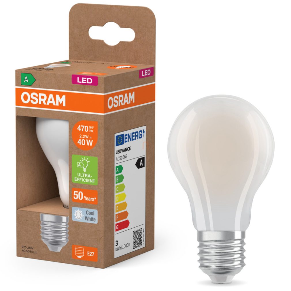 Osram E27 LED 2,2W, 470 lm, 4000 K, alb rece, sticlă opală - înlocuiește becul normal de 40 W - Superstar+ Classic A