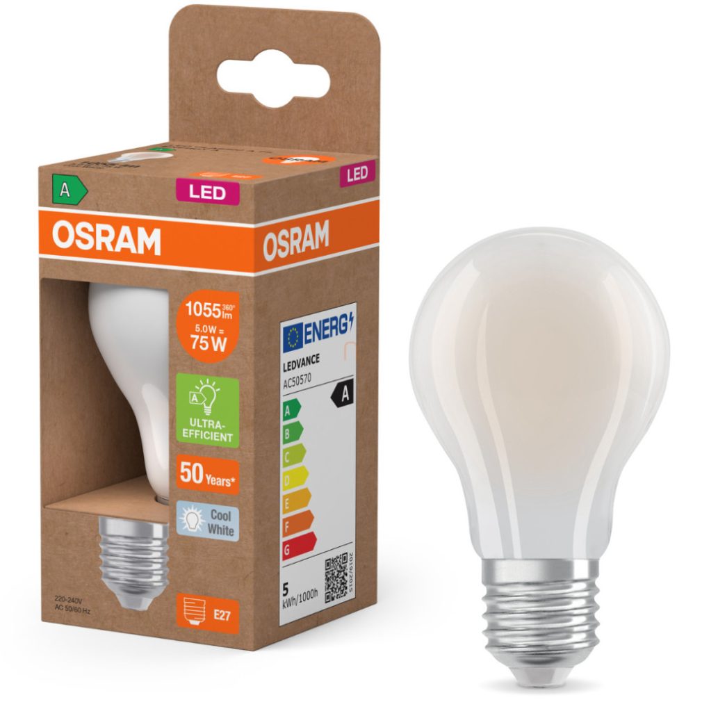 Osram E27 LED 5W, 1055 lm, 4000 K, alb rece, sticlă opală - înlocuiește becul normal de 75 W - Superstar+ Classic A