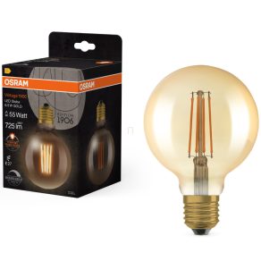   Osram E27 LED 6,5 W, 725 lm, 2400 K, lumină de lumânare, intensitate reglabilă, sticlă aurie - înlocuiește becul de 52 W - Vintage 1906 DIM Classic Globe95 Filament auriu