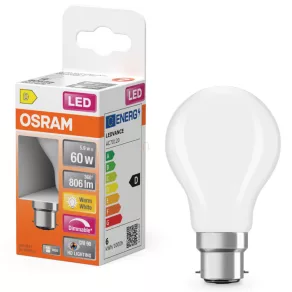   Osram B22d LED 5,5 W, 806 lm, 2700 K, alb cald, cu intensitate reglabilă, sticlă opală - înlocuiește becul de 60 W - Superstar+ Classic P