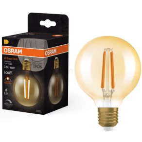   Osram E27 LED 7,2 W, 806 lm, 2400 K, lumină de lumânare, intensitate reglabilă, sticlă aurie - înlocuiește becul de 60 W - Vintage 1906 DIM Classic Globe Gold filament