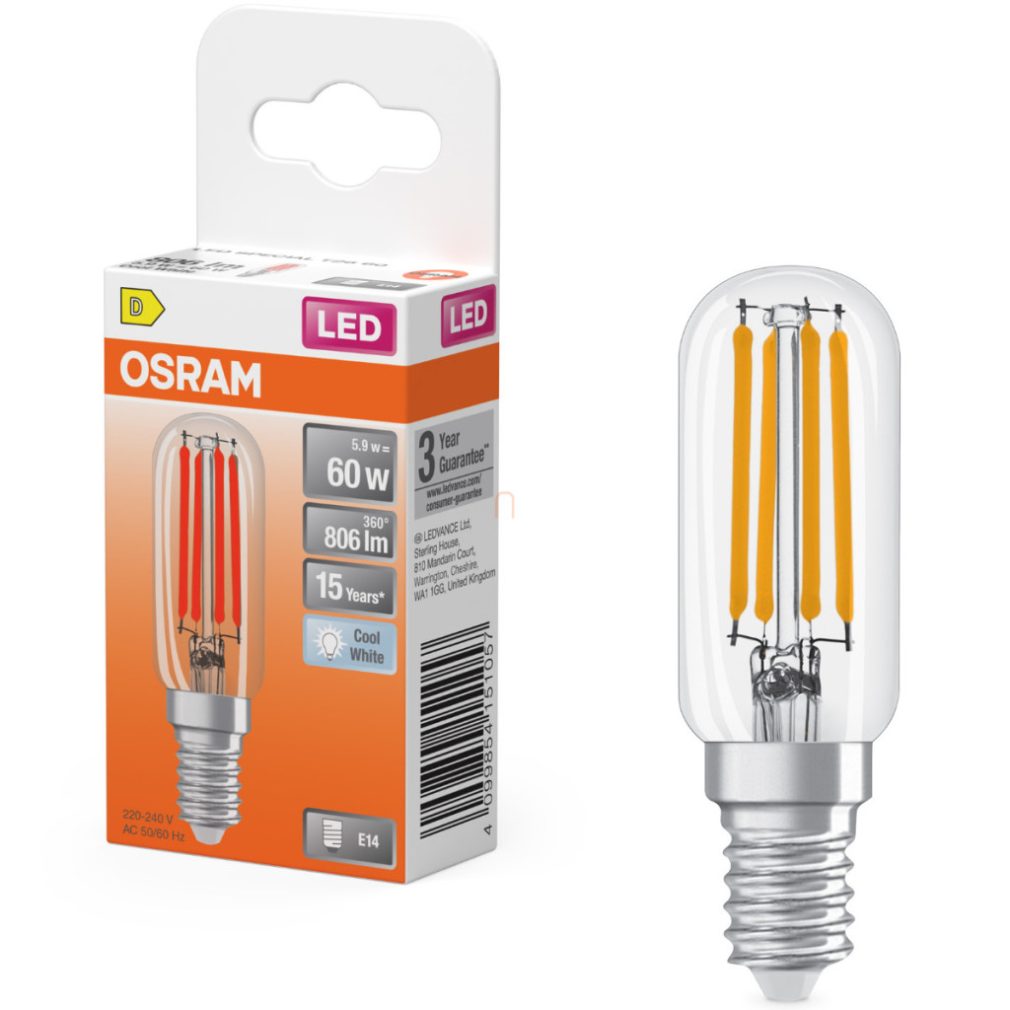 Osram E14 LED 5,9W, 806 lm, 4000 K, alb rece, sticlă transparentă - înlocuiește becul de 60 W - Special T26 filament
