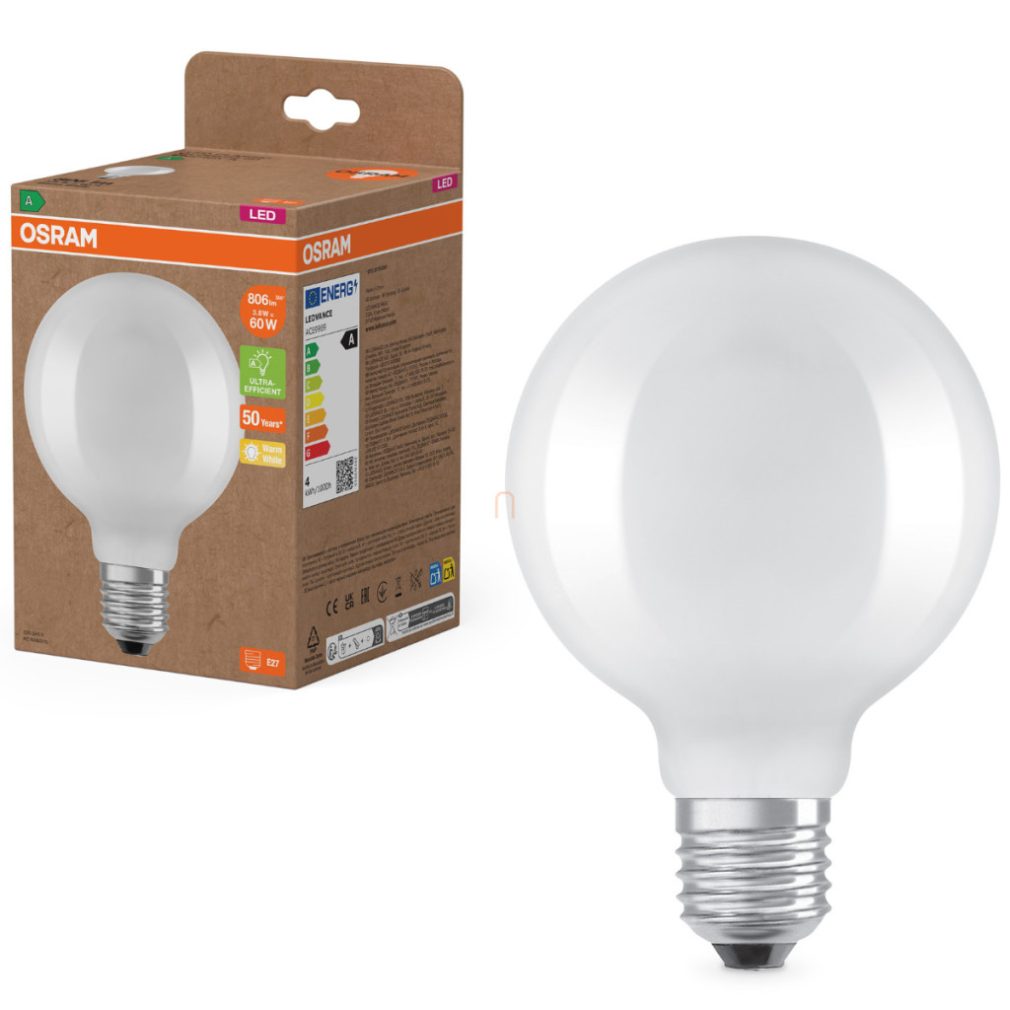 Osram E27 LED glob mare, 3,8 W, 806 lm, 2700 K, alb cald, sticlă opală - înlocuiește becul de 60 W - Superstar+ Classic Globe95