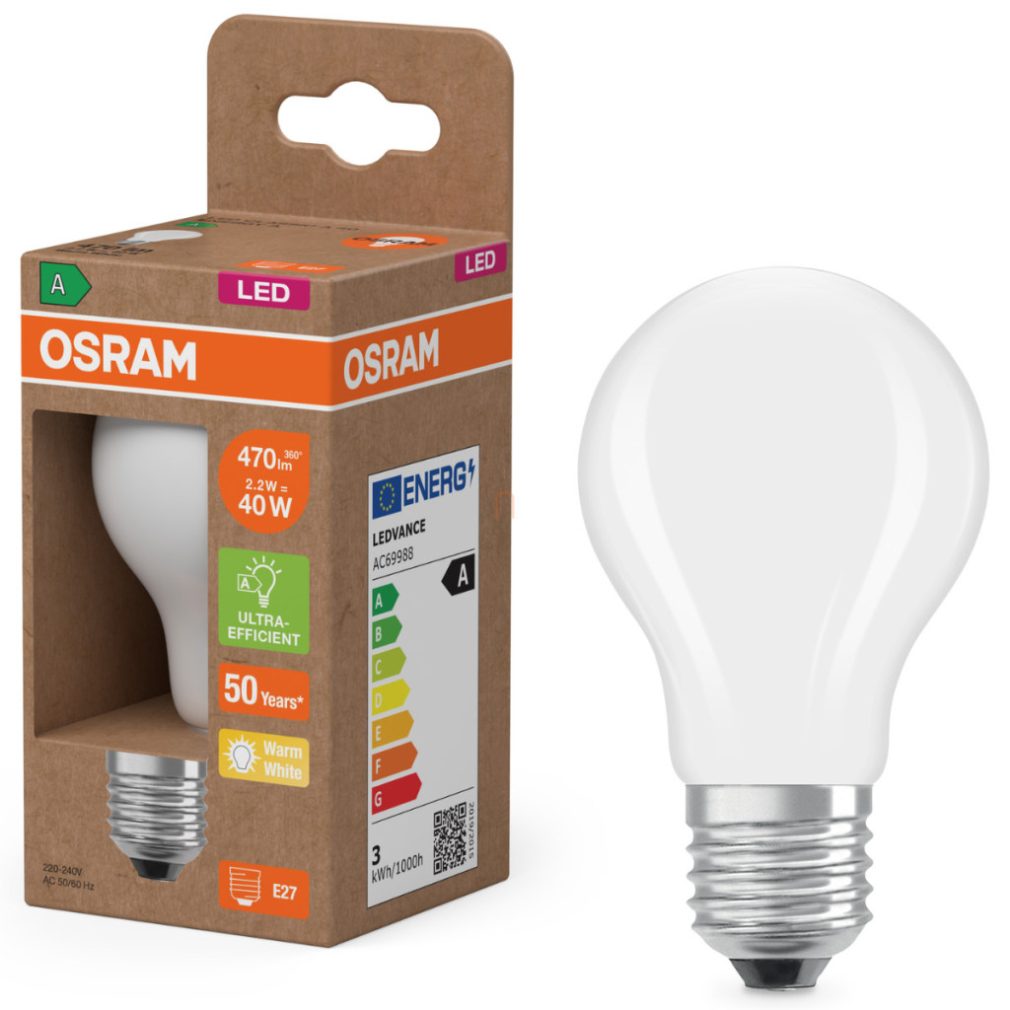 Osram E27 LED 2,2W, 470 lm, 2700 K, alb cald, sticlă opală - înlocuiește becul normal de 40 W - Superstar+ Classic A