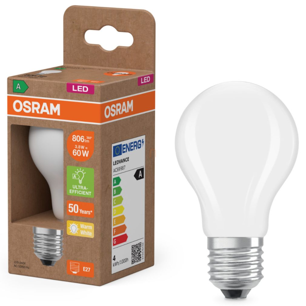 Osram E27 LED 3,8W, 806 lm, 2700 K, alb cald, sticlă opală - înlocuiește becul normal de 60 W - Superstar+ Classic A