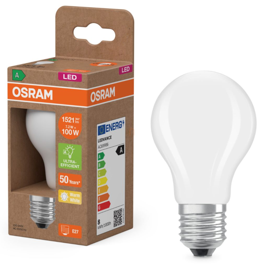 Osram E27 LED 7,2W, 1521 lm, 2700 K, alb cald, sticlă opală - înlocuiește becul normal de 100 W - Superstar+ Classic A