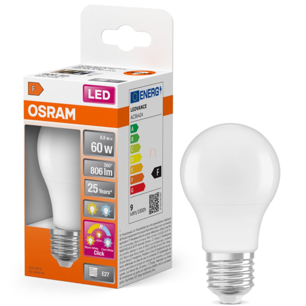 Osram E27 LED 8,8W, 806 lm, 2700-4000 K, alb variabil, plastic opal - înlocuiește becul normal de 60 W - Superstar+ Classic A
