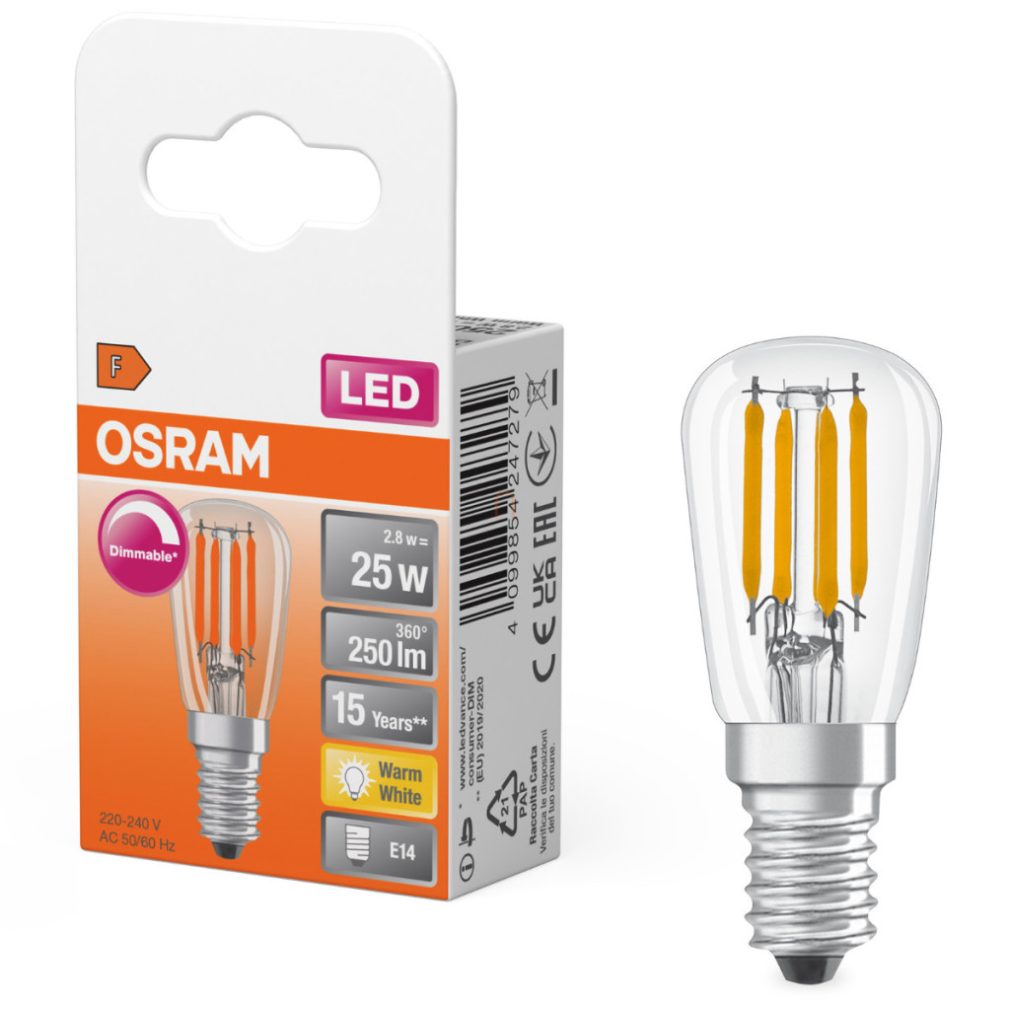Osram E14 LED 2,8W, 250 lm, 2700 K, alb cald, dimabil, sticlă colorată - înlocuiește becul de 25 W - Special T26 filament