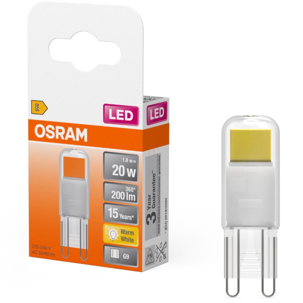 Osram G9 LED 1,8W, 200 lm, 2700 K, alb cald, înlocuiește becul cu filament de sticlă de 20 W - Special Pin