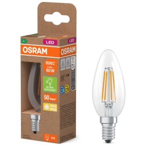   Lumânare LED Osram E14, 3,8 W, 806 lm, 2700 K, alb cald, sticlă transparentă - înlocuiește becul de 60 W - filament Superstar+ Classic B