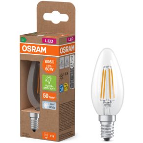   Lumină LED Osram E14, 3,8 W, 806 lm, 4000 K, alb rece, sticlă transparentă - înlocuiește becul de 60 W - filament Superstar+ Classic B