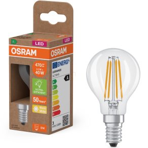   Osram E14 LED glob mic, 2,2 W, 470 lm, 2700 K, alb cald, sticlă transparentă - înlocuiește becul de 40 W - Superstar+ Classic P filament