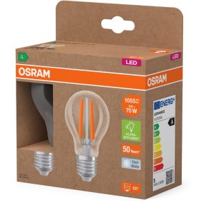   Osram E27 LED 5W, 1055 lm, 4000 K, alb rece, sticlă transparentă - înlocuiește un bec standard de 75 W, 2 bucăți - Superstar+ Classic A filament