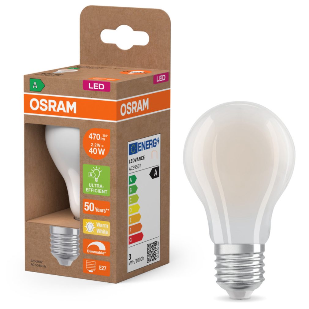 Osram E27 LED 2,2W, 470 lm, 2700 K, alb cald, dimabil, sticlă opală - înlocuiește becul normal de 40 W - Superstar+ Classic A
