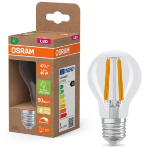   Osram E27 LED 2,2 W, 470 lm, 2700 K, alb cald, cu intensitate reglabilă, sticlă transparentă - înlocuiește un bec standard de 40 W - Superstar+ Classic A filament