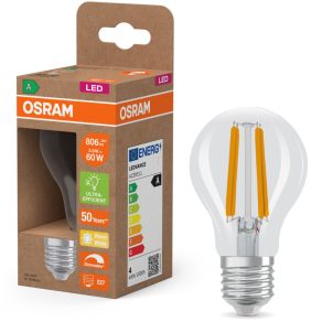  Osram E27 LED 3,8 W, 806 lm, 2700 K, alb cald, cu intensitate reglabilă, sticlă transparentă - înlocuiește un bec standard de 60 W - Superstar+ Classic A filament