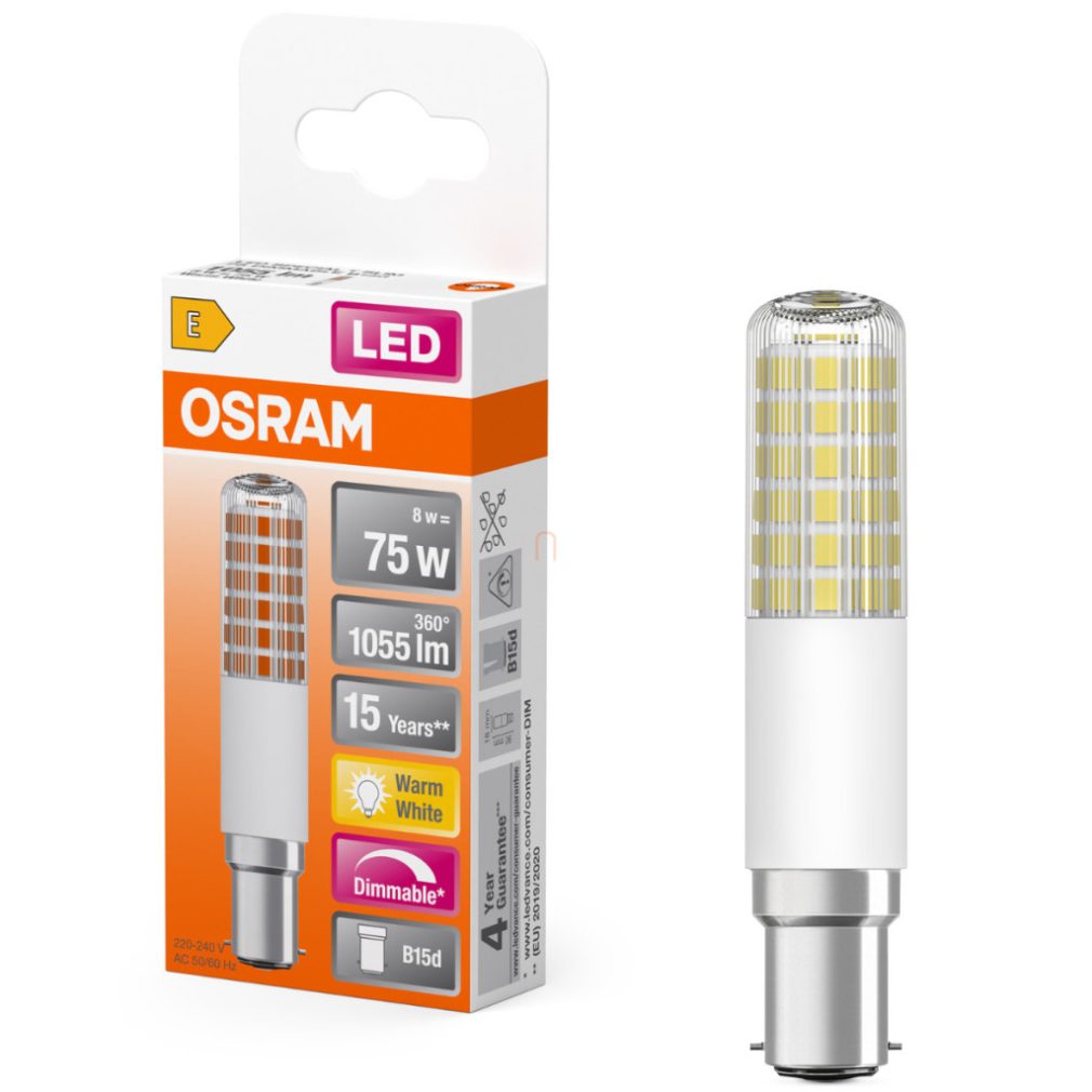 Osram B15d LED 8W, 1055 lm, 2700 K, alb cald, dimabil, alb, plastic - înlocuiește becul de 75 W - Special T Slim