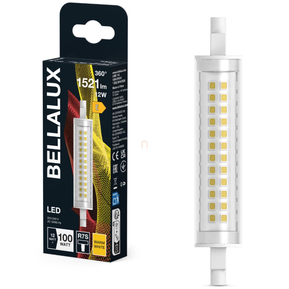 Bellalux R7s LED 12W, 1521 lm, 2700 K, alb cald, alb, plastic - înlocuiește becul de 100 W - Special Slim Line