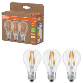   Osram E27 LED 3,8 W, 806 lm, 2700 K, alb cald, sticlă transparentă - înlocuiește un bec standard de 60 W, 3 bucăți - Superstar+ Classic A filament