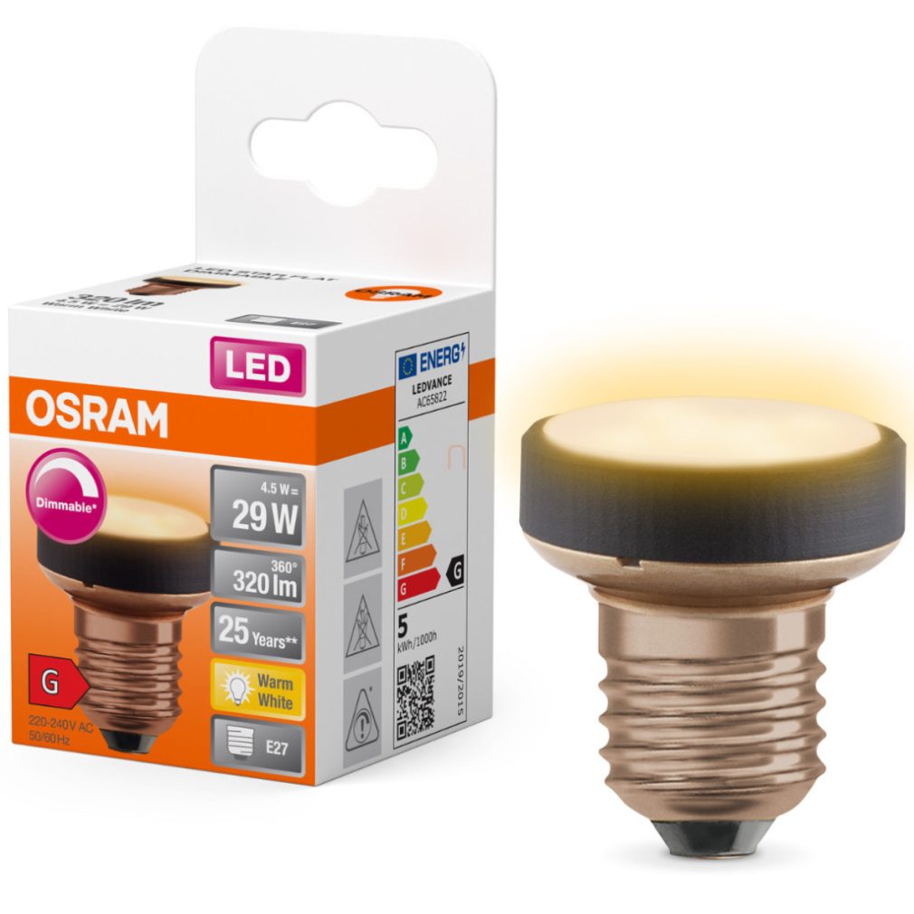 Osram E27 LED 4,5W, 320 lm, 2700 K, alb cald, dimabil, plastic opal - înlocuiește becul de 30 W - Star Flat