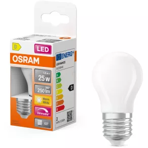   Bec LED Osram E27, 1,8 W, 250 lm, 2700 K, alb cald, reglabil, sticlă opală – înlocuiește becul incandescent de 25 W – Superstar Classic P
