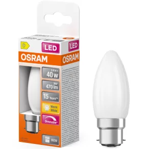   Osram B22d LED 3,4 W, 470 lm, 2700 K, alb cald, reglabil, sticlă opală – înlocuiește becul incandescent de 40 W – Superstar Classic A