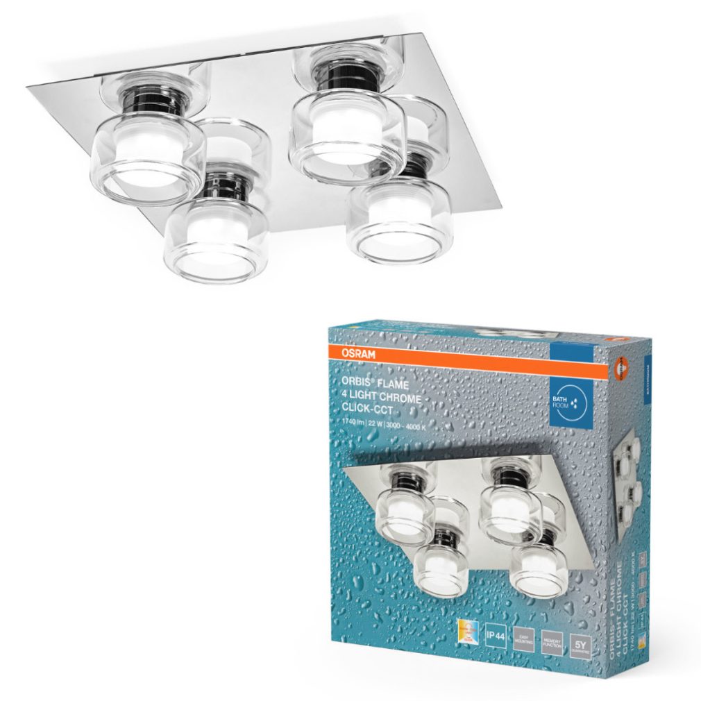 Osram Orbis Flame lampă LED reglabilă pentru tavan de baie, culoare crom