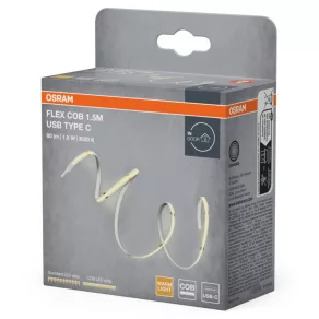   Osram Flex COB USB Type C – Bandă LED flexibilă de culoare alb-cald, cu tehnologie COB pentru o lumină omogenă, lungime de 1,5 metri, conector USB-C, temperatură de culoare de 830 K