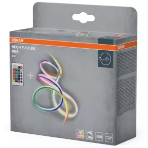   Osram Neon Flex 2M RGB cu telecomandă USB – Bandă LED decorativă colorată cu distribuție omogenă a luminii, conectare USB, 4 W